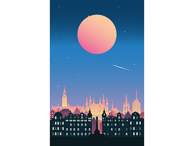 Impression of Leuven belgium buildings city citylights color dawn design illustration landscape leuven light monument moon moonlight night sky skyline vector