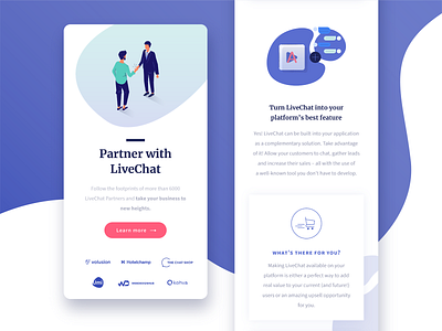 Partner with LiveChat landing page – mobile version mobile partnership platform web design