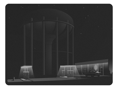Gas Station car duotone gas station illustration noir noire nostalgia vector vintage