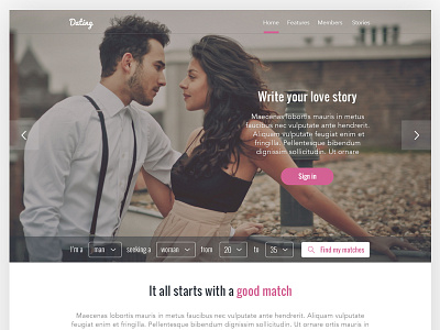 Dating template dating man matching scroll simple slider template ui ux web design women