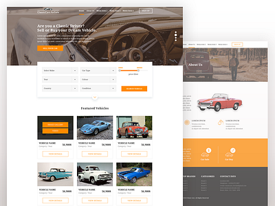 Classic Cars for Sale Website about us classic cars find perfect car homepage landing page sell your car ui ux website