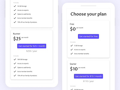 Price Tiers app card checkout clean comparison component minimal mobile pricing purchase tiers typography ui ux uxui white