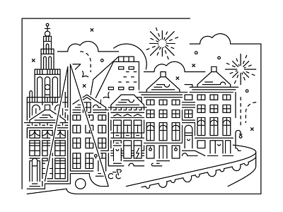 Cityscape skyline - Groningen christmas city illustration cityscape illustration illustrator line art minimal skyline vector xmas
