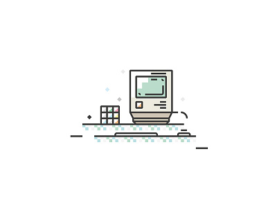 '84 apple flat illustration line art macintosh vector