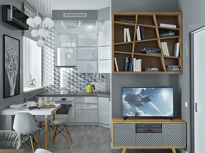 KITCHEN-LIVING ROOM | YANDEX PROJECT 3d design interior interiordesign kitchen living room visualization