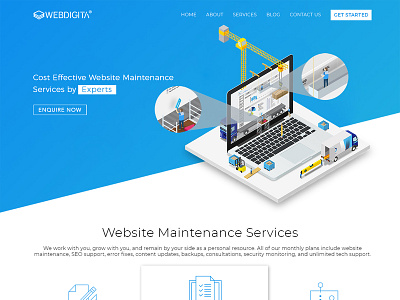 Ecommerce Maintenance Website Homepage gradient color isometric illustration webdesign website development