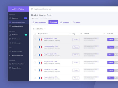 HypeProxy.io Admin Dashboard 4g proxies 4g proxy automation branding hypeproxy instagram proxies ui