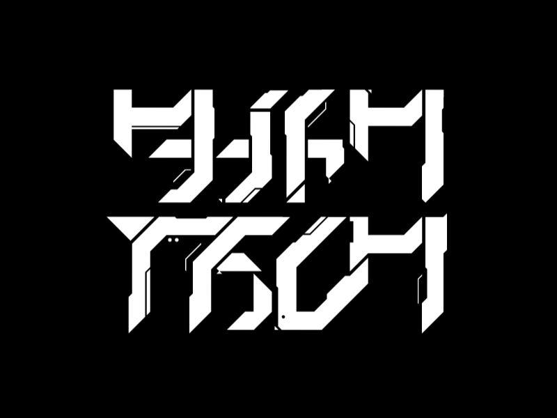 high tech / low life abstract ambigram cyberpunk draft glitch lettering logo sci fi sketch symbiotogram type typography