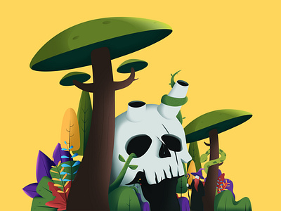 Skull Forest character design forest illustration illustrator jungle plant skull ui wizzard yellow