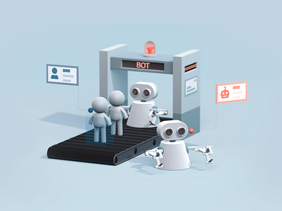 Defend Against Bots 3D 3d bot c4d geetest illustration people render robot
