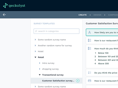 Survey Module for Geckolyst dashboard dashboard design directory list survey templates tree ui ui design ux web web app