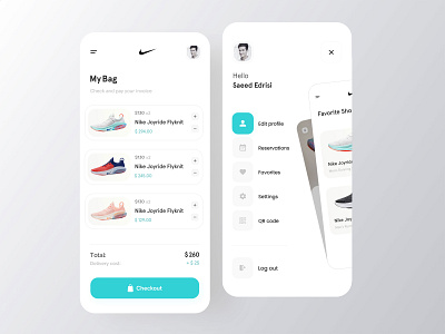 Nike Shop adidas app app design ecommerce fashion flat icon illustrator menu minimal mobile nike nike shoes shop sidemenu ui ui nike ui shoes ux vector