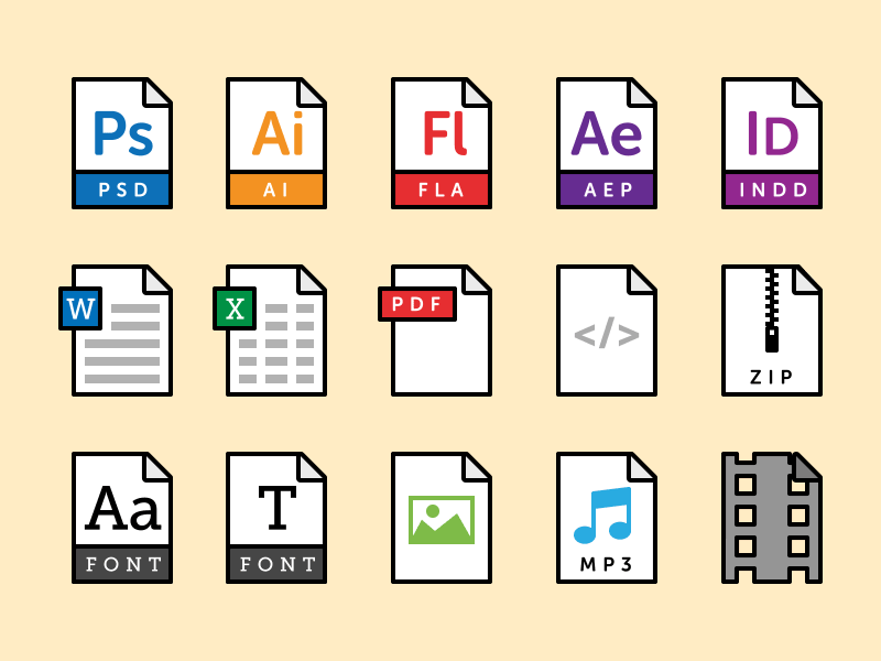15 Vector File Type Icons aep ai fla icon indd pdf png psd svg vector zip
