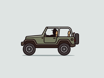 Jeep Illustration army cabrio car driver green illustration jeep wheels