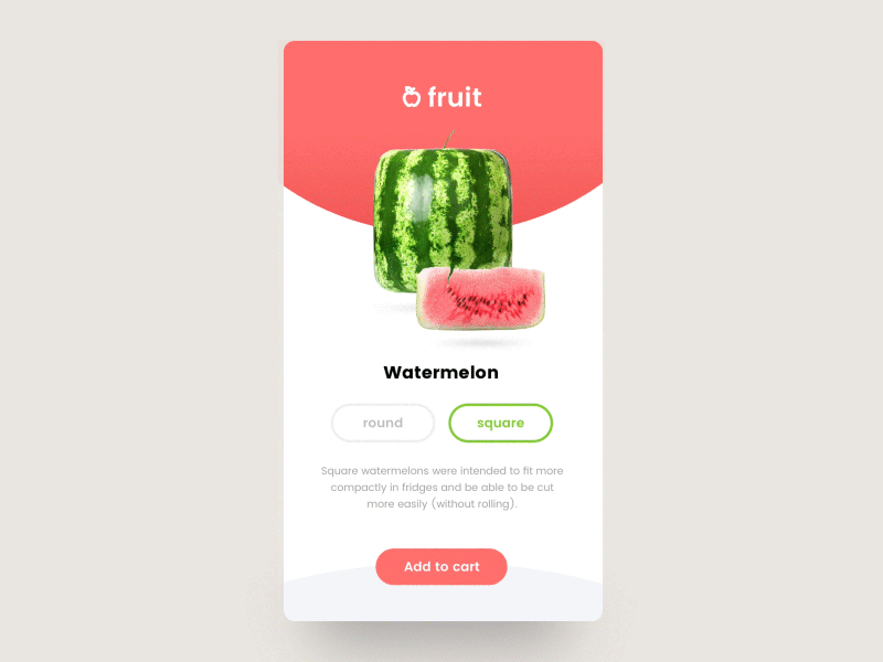 Fruit Shopping UI app application bounce cart fruit interface shopping square ui user interface ux watermelon