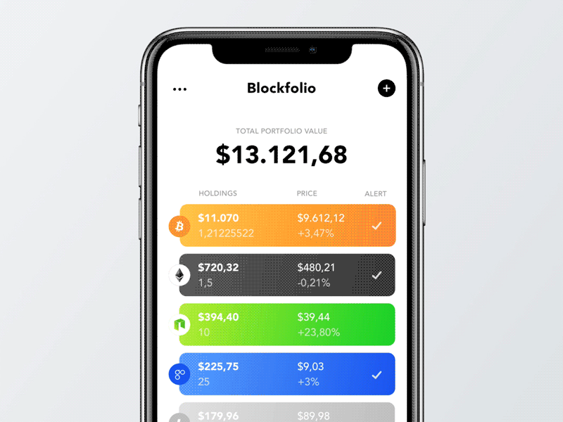 Blockfolio Redesign animation bitcoin blockfolio crypto etherieum gif iphone x litecoin mobile neo omg orange