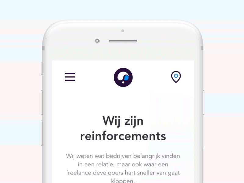 Mobile Nav - Reinforcements animation hamburger iphone8 mobile mockup navigation parachute reinforcements rotterdam rounded scroll swipe white