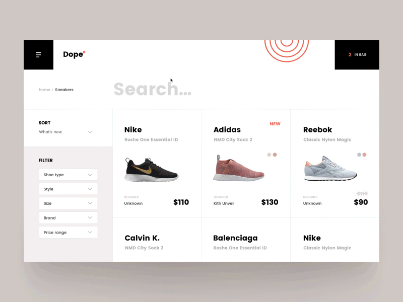 Product page - Dope Shopping UI adidas animation brand dope footprint interface principle rotterdam shopping sketch sneaker ui ux