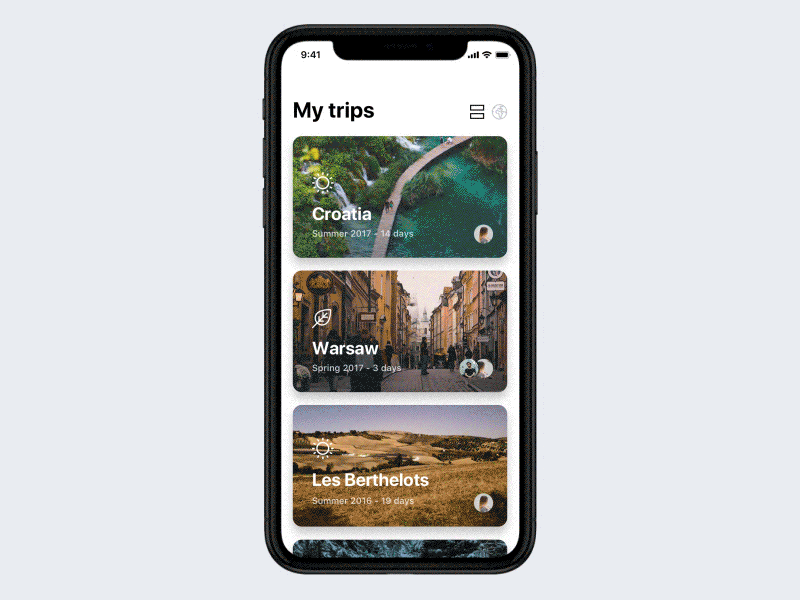 My trips Prototype (iOS) apple destination holiday interface ios11 ios12 iphone x nederland netherlands rotterdam route ui vacation