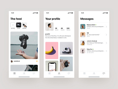 Social App (iOS) application basics clean feed ios iphonex messages messaging photography profile shots sketch social welovedaily whitespace