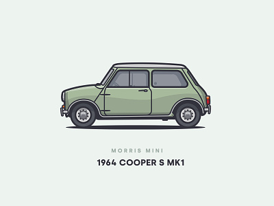 1964 Morris Mini Cooper S MK1 car classic cooper design green mini mk1 morris shadow side small vector view