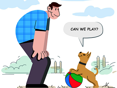 A man's best friend cartoon dog dog love graphics illustrations illustrator love men pet playing