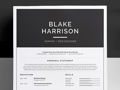 Resume/CV - 'Blake' curriculum vitae cv design employment job portfolio professional resume template