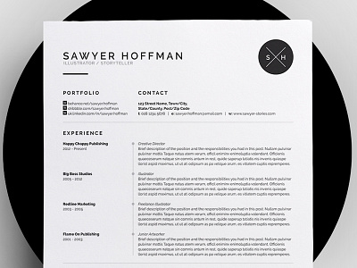 Resume/CV - 'Sawyer' curriculum vitae cv design employment job portfolio professional resume template