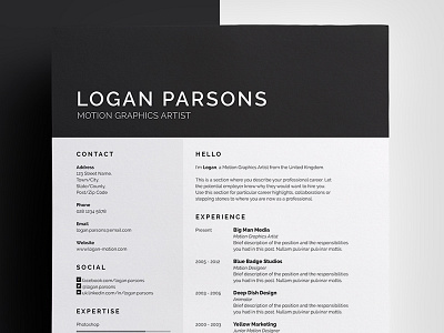 Resume/CV - 'Logan' curriculum vitae cv design employment job portfolio professional resume template