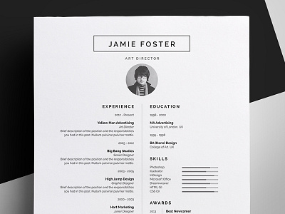 Resume/CV - 'Jamie' curriculum vitae cv design employment job portfolio professional resume template