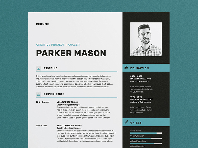 Resume/CV - 'Parker' resume resume template resume design cover letter portfolio cv template cv design creative market