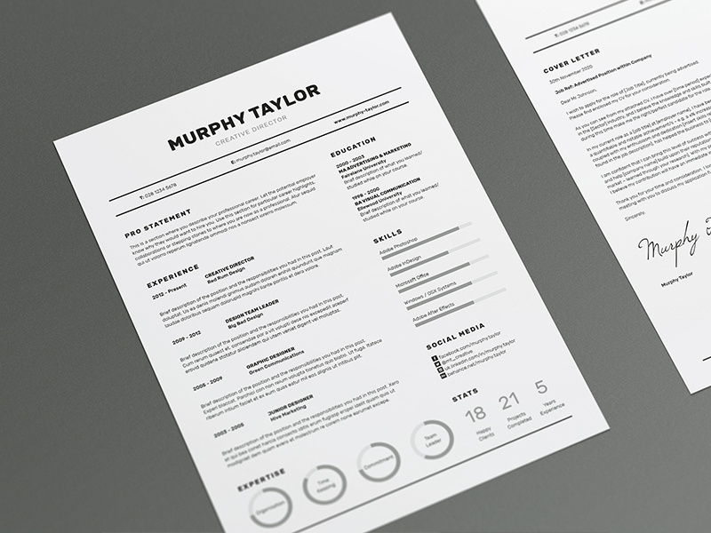 Resume/CV - 'Murphy' creative market cv design cv template portfolio cover letter resume design resume template resume