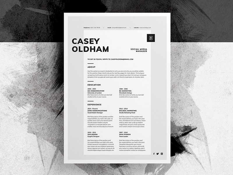 Resume/CV - 'Casey' resume resume template resume design cover letter portfolio cv template cv design creative market