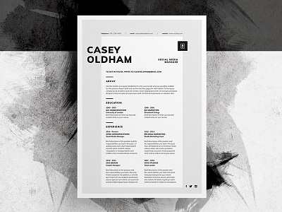 Resume/CV - 'Casey' cover letter creative market cv design cv template portfolio resume resume design resume template