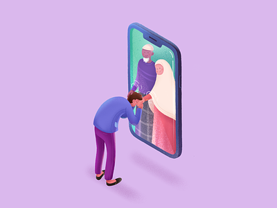 Missing You art brush colorful covid19 design gradient illustration isometric parent people phone procreate social distancing texture ui