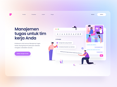 Hero Section for Project Management Platform bold font collaboration color hero section homepage illustration landing page platform project management typography ui ux web design website whitespace