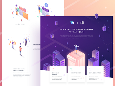 Unicorn x Bowery case study building case city desktop gradient icon illustration isometric landing study web