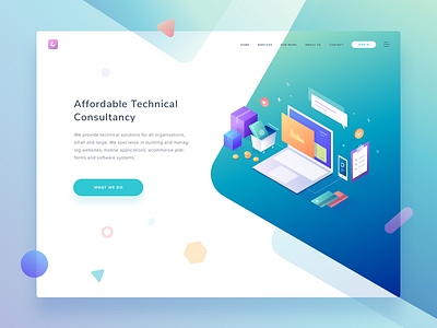 TC Landing Page Exploration case colourful consultancy gradient icon illustration isometric landing network page study technical