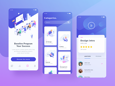 Exploration for Course Mobile App colorful course design gradient illustration isometric mobile app people study ui ux vector