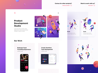 Landing Page for Product Development Studio clean color design desktop flat gradient illustration landing layout page people simple space texture uiux vector web