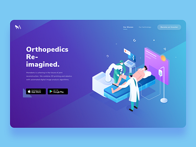 Landing Page Exploration for Robotic Surgery bone colorful design desktop doctor flat gradient gradients healthcare hospital illustration isometric landing page robot surgery ui ux vector web