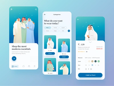 Mobile app exploration for arabian fashion colorful design fashion flat gradient illustration mobile app people style uiux vector