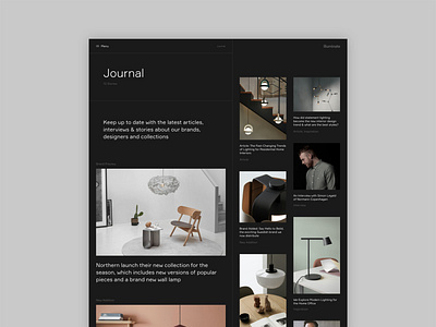 Illuminate - Journal articles concept design digital home interiors journal lighting minimal news responsive story ui ux website