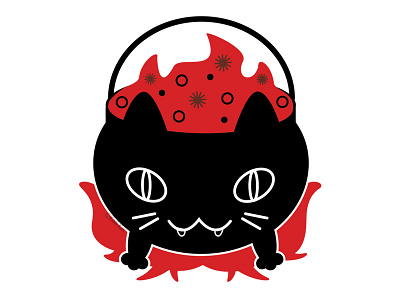 Cat Cauldron adobe alternative black cat blackcat brew cat cauldron creepy cute design digital fire illustration vector