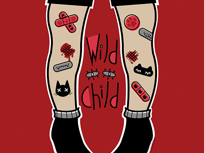 Wild Child adobe alternative bandaid black cat blackcat blood cat creepy design digital illustration vector