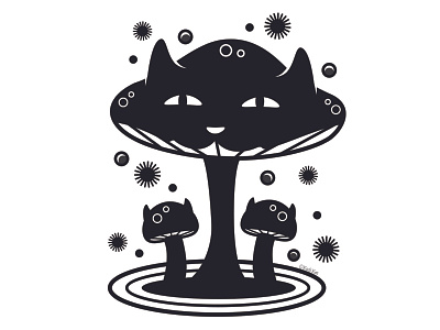 Fungus Collector adobe alternative black cat cat creepy cute design digital fungus illustration mushroom vector