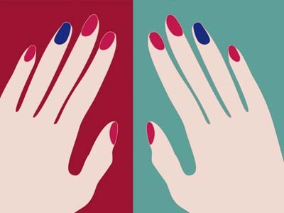 Nail colour blue colour green hands nail red