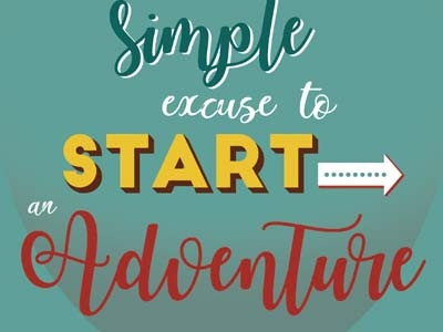Adventure blue colour green inspiration letters red text white yellow