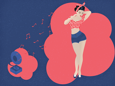 pin-up dance design girl gramophone illustration love music pin up retro vintage women