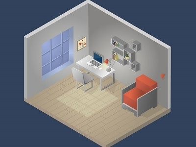 isometric room home illustration interior isometric night room workplace